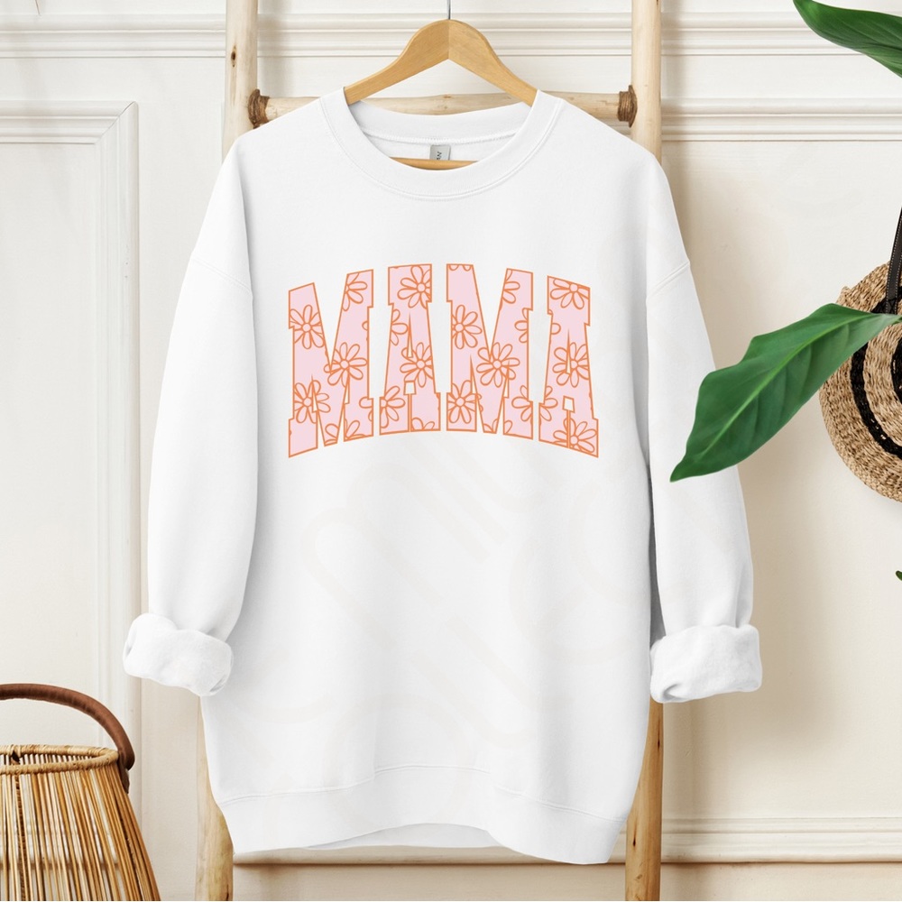 🚨 SALE 🚨 Mama Floral College Letter Graphic Crewneck Sweatshirt